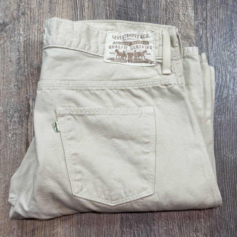 Vintage 2008 Levis Eco 501 Cream Denim Jeans White Green Tab Cotton 36x32